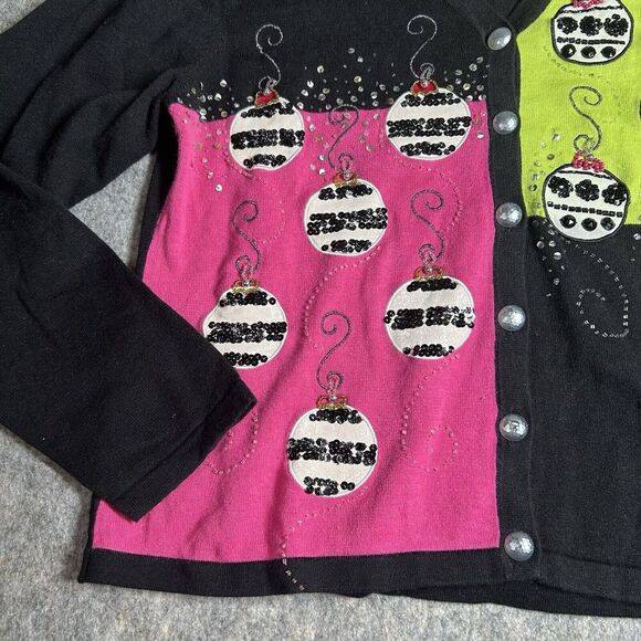 Jack B Quick Ugly Christmas Sweater Womens XL Beaded Ornament Holidays Cardigan - Picture 3 of 8